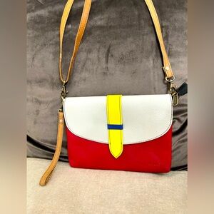 Soruka Leather Color Block Crossbody Bag  Wristlet with Adjustable Strap